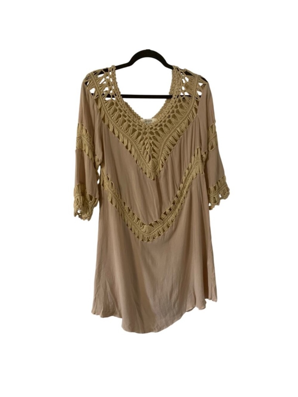 Umgee Cream Crochet Boho Top with Open Knit